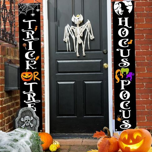 Halloween Decorations Door Banners, 70 Inch Halloween Decor Porch Banner with Trick or Treat & Hocus Pocus, Cute Halloween Hanging Banners for Party, Outdoor, Indoor, Door, Wall Decorations (Black) in Kuwait