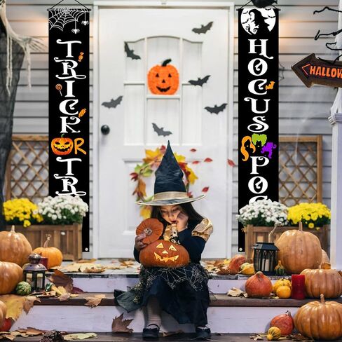 Halloween Decorations Door Banners, 70 Inch Halloween Decor Porch Banner with Trick or Treat & Hocus Pocus, Cute Halloween Hanging Banners for Party, Outdoor, Indoor, Door, Wall Decorations (Black) in Kuwait