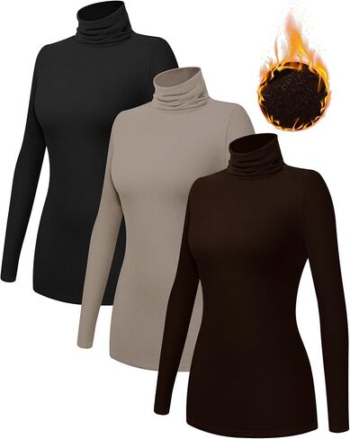 Ficerd 3 Pack Women's Thermal Turtleneck Shirts Long Sleeve Pullover Casual Turtle Neck Base Layer Tops in Saudi Arabia