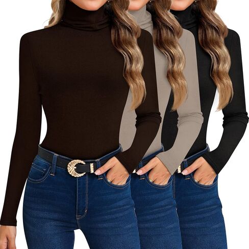 Ficerd 3 Pack Women's Thermal Turtleneck Shirts Long Sleeve Pullover Casual Turtle Neck Base Layer Tops in Saudi Arabia