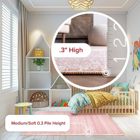 nuLOOM 5 Round Moroccan Blythe Area Rug, Pink, Faded Bohemian Design, Stain Resistant, For Bedroom, Dining Room, Living Room, Hallway, Office, Kitchen, Entryway in Saudi Arabia