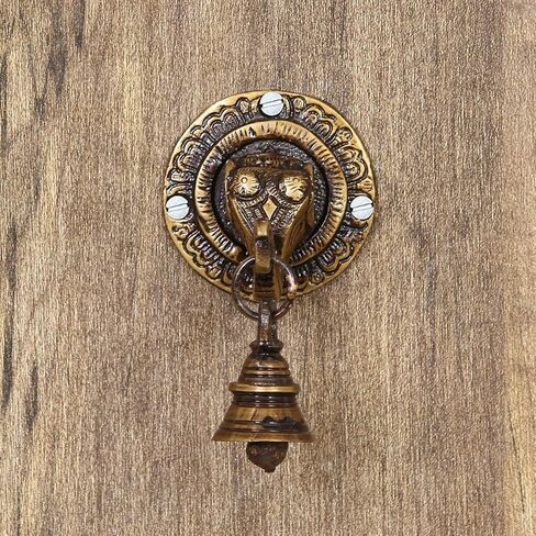 eCraftIndia نحاس لورد غانيش وجه معلق على الحائط مع جرس in Kuwait
