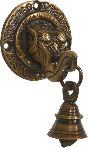 eCraftIndia نحاس لورد غانيش وجه معلق على الحائط مع جرس in Kuwait