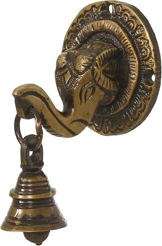 eCraftIndia نحاس لورد غانيش وجه معلق على الحائط مع جرس in Kuwait