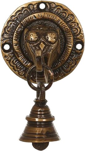 eCraftIndia نحاس لورد غانيش وجه معلق على الحائط مع جرس in Kuwait