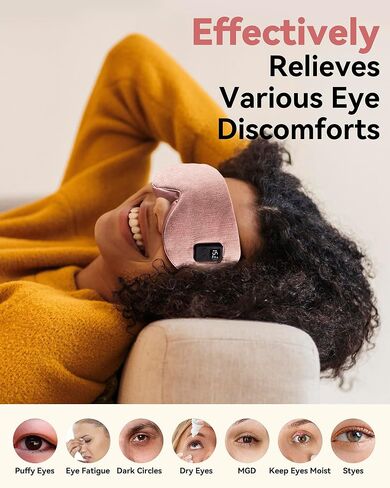 Heated Eye Masks for Dry Eyes, Cordless Warm Eye Compresses for Stye Relief, Heating Pad for Relief Eye Strain, Puffy, MGD, Electric Sleep Mask with 3 Temperature & 4 Time Control, Washable（Pink in Kuwait