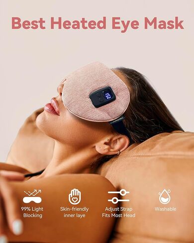 Heated Eye Masks for Dry Eyes, Cordless Warm Eye Compresses for Stye Relief, Heating Pad for Relief Eye Strain, Puffy, MGD, Electric Sleep Mask with 3 Temperature & 4 Time Control, Washable（Pink in Kuwait