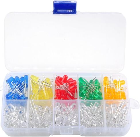 200 قطعة 5 مم LED الثنائيات الباعثة للضوء الساطع مجموعة مصابيح مؤشر LED 2 دبوس دائري اللون برتقالي/أحمر/أصفر/أخضر/أزرق (10 ألوان × 20 قطعة) in Kuwait