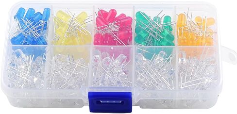 200 قطعة 5 مم LED الثنائيات الباعثة للضوء الساطع مجموعة مصابيح مؤشر LED 2 دبوس دائري اللون برتقالي/أحمر/أصفر/أخضر/أزرق (10 ألوان × 20 قطعة) in Kuwait