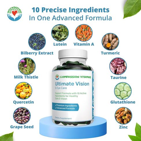 Ultimate Vision & Eye Care Eye Vision Clarity Ultra Eye Support Supplement Areds 2 Formula with Vitamins Lutein, Zinc, Vitamin A, Taurine, Bilberry, Glutathione, Quercetin, Grape Seed, Turmeric, 60ct in Saudi Arabia