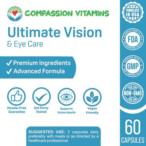 Ultimate Vision & Eye Care Eye Vision Clarity Ultra Eye Support Supplement Areds 2 Formula with Vitamins Lutein, Zinc, Vitamin A, Taurine, Bilberry, Glutathione, Quercetin, Grape Seed, Turmeric, 60ct in Saudi Arabia