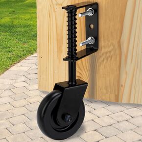4.3 inch Spring Loaded Gate Caster Wheel with Universal Mount Plate, Hard Rubber Swivel Caster, Black Heavy Duty Fence Gate Wheel Casters for Wooden or Metal Gate, 2 Pack