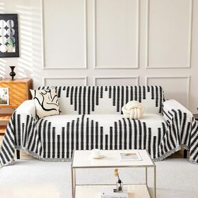 Sofa Slipcovers Towel Cover Chenille Geometrical Couch Cover for Cushion Couch Furniture Pet Protector Stylish Throws for Sectional Couch,71"x118", Black