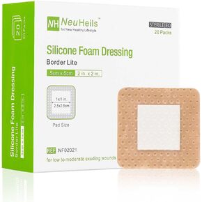 Silicone Foam Dressing with Gentle Border 3''x3'', 20 Packs for Bed Sore Pressure Ulcer, High Absorbency Waterproof Silicone Wound Bandage Patch