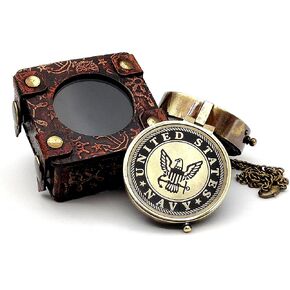 5MOONSUN5's US Navy Engraved Brass Military Compass Nautical Marine Gift A Perfect and Unique Gift for Army Person Survival Navigation Compass for Hiking Camping Hunting with Leather Display Case