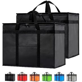 NZ home Insulated Cooler Bag and Food Warmer (XL Plus, 4-Pack) for Food Delivery & Grocery Shopping with Zippered Top, Black
