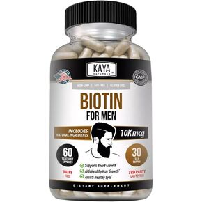 Kaya Naturals Men's Biotin Promotes Beard & Hair Growth Healthy Skin Metabolic Booster 60ct