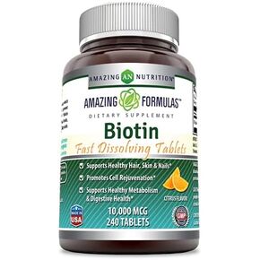 Amazing Formulas Biotin Supplement 10000 mcg (Non-GMO, Gluten Free) - Supports Healthy Hair, Skin & Nails - Promotes Cell Rejuvenation (Fast Dissolve Tablets, 240 Count (Citrus))