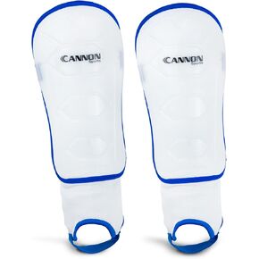 Cannon Sports White & Blue Soccer Shin Guards - with Hard Shell and Foam Padding - for Adults, Men and Women