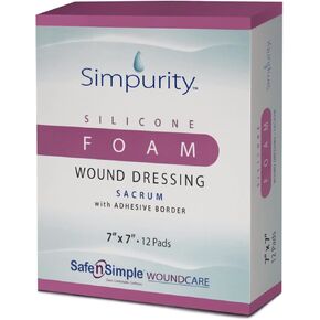 Simpurity Silicone Foam Dressing with Border -5"x5" Individual Thick Pads- Waterproof Foam Wound Dressing with Adhesive Border - Silicone Sacrum Shape Foam Dressing - Foam Adhesive Sterile Dressing