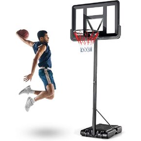 Basketball Hoop Outdoor,Portable Basketball Hoop Goal System 6.6-10ft Adjustable with 44 Inch Backboard & Wheels Basketball Equipment for Kids/Adults Indoor Outdoor 3+