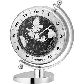 Seiko 5 Inch Silver Globe Desk and Table Clock