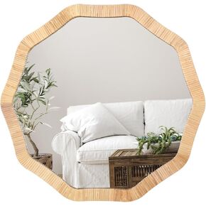 ULIKE Rattan Mirror for Wall, 24 Inch Boho Mirror, Woven Wicker Mirror for Bathroom, Rustic Farmhouse Decorative Wall Mounted Mirror for Nursery, Bedroom, Living Room, Entryway