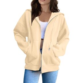 Hoodies For Women Zip Up Hoodie Long Sleeve Solid Jackets Fall Winter Coats Soft Loose Hoodies Outdoor Sweatshirt