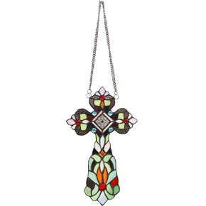 Chloe Lighting Adelina Victorian Tiffany-Style Stained Glass 13" Tall Window Panel, Multi-Colored