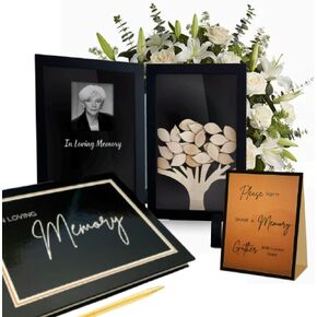 Celebration of Life Guest Book, Guest Book for Memorial Service or Funeral Sign in Book for Guests. Celebration of Life Decorations Funeral Guest Book with Shadow Box Frame.