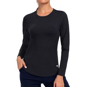 MIER Long Sleeve Workout Shirts for Women Yoga Athletic Running Soft Tops Gym Dry Fit Crewneck Tshirt, Moisture Wicking