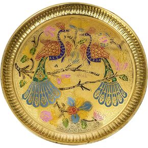 Brass Thali|Aarti Plate for Puja|Worship|Diwali gifts|Home décor|Return gifts|special occasions|Birthdays|Karwa chauth|Wedding-Peacock Plate - 9 Inch (23 CM)