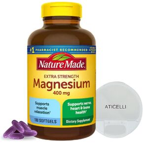 Nature Made Magnesium 400mg Oxide Extra Strength 180 softgels, 180 Supply Days | Magnesium Oxide 400mg | Magnesium Supplement | Bundle with Aticelli Pill Case