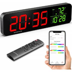 15.2" Gym Timer, App & Remote Control, Customizable LED Colors, Temperature, Date, Workout Interval Timer Stopwatch Countdown Large Digital Wall Clock for Home Gym Garage