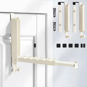 2 Packs Over The Door Hooks Hanger, Foldable Wall Mounted Drying Rack Clothing for Laundry Room, Small Portable Adhesive Storage Hooks for Clothes, Bags, Towels (White