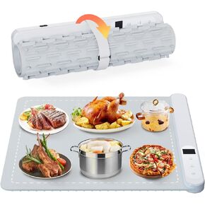 Food Warming Mat with 6 Adjustable Temperature and 6 Hours Timer, Upgraded High-tech Graphene Heating Film, Fast Full Surface Electric Warming Tray, Roll Up Food Warmer for Parties Buffets, Home Use