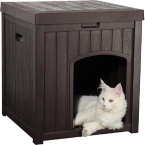 Outdoor Cat House for Winter Waterproof, Outside Multiple Feral Cat Houses Weatherproof, Small Dogs House Outdoor, Resin Plastic, 220 lbs Top Capacity & Elevated Floor, Grey