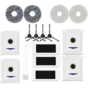 Vacuum Accessories For Yeedi M12 Pro Cleaner Robot/ M12 ULTRA PLUS/Ecovacs DEEBOT T30 Omni T30 PRO MAX,16 PCS-3 Hepa Filters+2 Soft Pads+2 Scrubby Pads+4 Dust Bags+1 Cleaning Brush