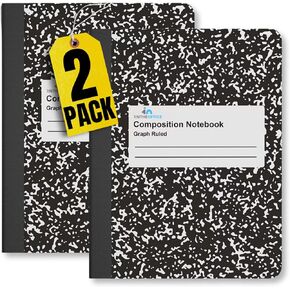 1InTheOffice Graph Paper Composition Notebook, Graph Ruled notebook, Quad Ruled Composition Notebook, 9.75", 7.5", Black, 6 Pack