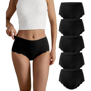 SHARICCA Seamless High Waisted Underwear for Women Cheeky Underwear Wave Edge No Show Bikini Panties Ribbed Panties Pack