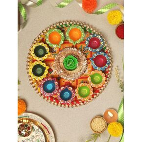 Handmade Terracotta Set of 11 Multicolor Clay Diya for Diwali/Navratri Decorations Oil Lamp Diwali Clay Diya Tea Light Holder Indian Festival Diyas for Pooja & Diwali Decorations | TRBD11M-01