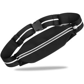 Slim Adjustable Running Belt Waist Pack, Reflective Runners Belt Jogging Pocket Belt,Waist Pack Bag for Hiking Cycling Workout,Holds All iPhone Models,Black