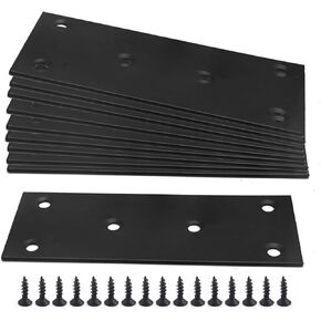 UOIENRT 10 Pack Black Flat Repair Plate, Steel Heavy Duty Mending Joining Plates with 60pcs Black Iron Screws M4x16 for Repairing and Fixing Bracket Connectors