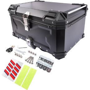 55L Universal Motorcycle Top Case, Waterproof Motorcycle Rear Top Box, Aluminum Trunk Tour Tail Box with Security Lock for Store Helmet and Luggage Black