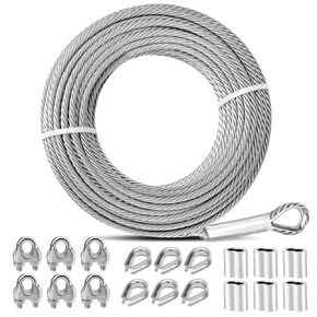 25ft 5/16 Inch 304 Stainless Steel Cable 7*19 Strand Structure Suitable For Deck Railing Cable Railing Kit Clothes Line Cable Wire Fence Diy Stair Railing Project With Wire Rope Accessories