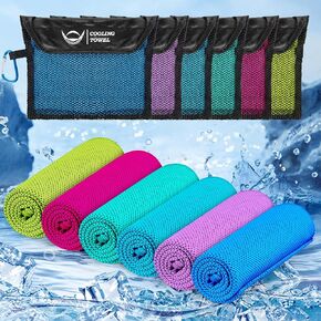 6 Pack Cooling Towels(40"x12") with Mesh Carrying bag,Ice Towel for Neck and Face,Soft Breathable Chilly Towel for Sports Gym Jogging Yoga Hiking Camping,Chemical-free,Skin-friendly,Anti-UV