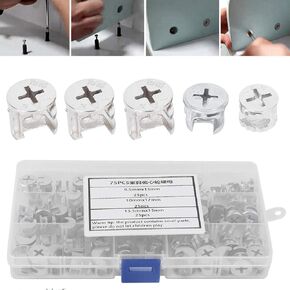 Furniture Cam Lock Nut Connectors, 75Pcs Cam Lock Fasteners Fittings 9.5 x 13mm 10 x 12mm 13.5 x 15mm Cam Lock Screws, for Cabinet Drawer Wardrobe Panel Connecting Hardware