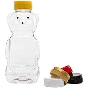 JJLFresheners Yellow Flap Caps 8 Oz Plastic Bear Honey Bottle Jars, Empty Honey Squeeze Bottle with Flip-top Lid for Storing and Dispensing, for Storing and Dispensing, Serveware
