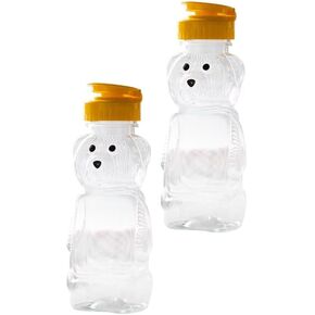 2Pcs 8 Oz Plastic Bear Honey Bottle Jars, Empty Honey Squeeze Bottle with Flip-top Lid for Storing and Dispensing, Yellow Flap Caps for Storing and Dispensing Garlic Presses Dining and Entertaining