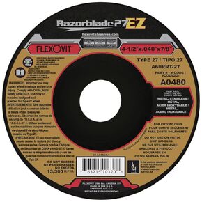 Flexovit® 4-1/2" X .040" X 7/8" RAZORBLADE 27® EZ 60 Grit Aluminum Oxide Grain Reinforced Type 27 Depressed Center Cut-Off Wheel (A0480 Pack of 25)